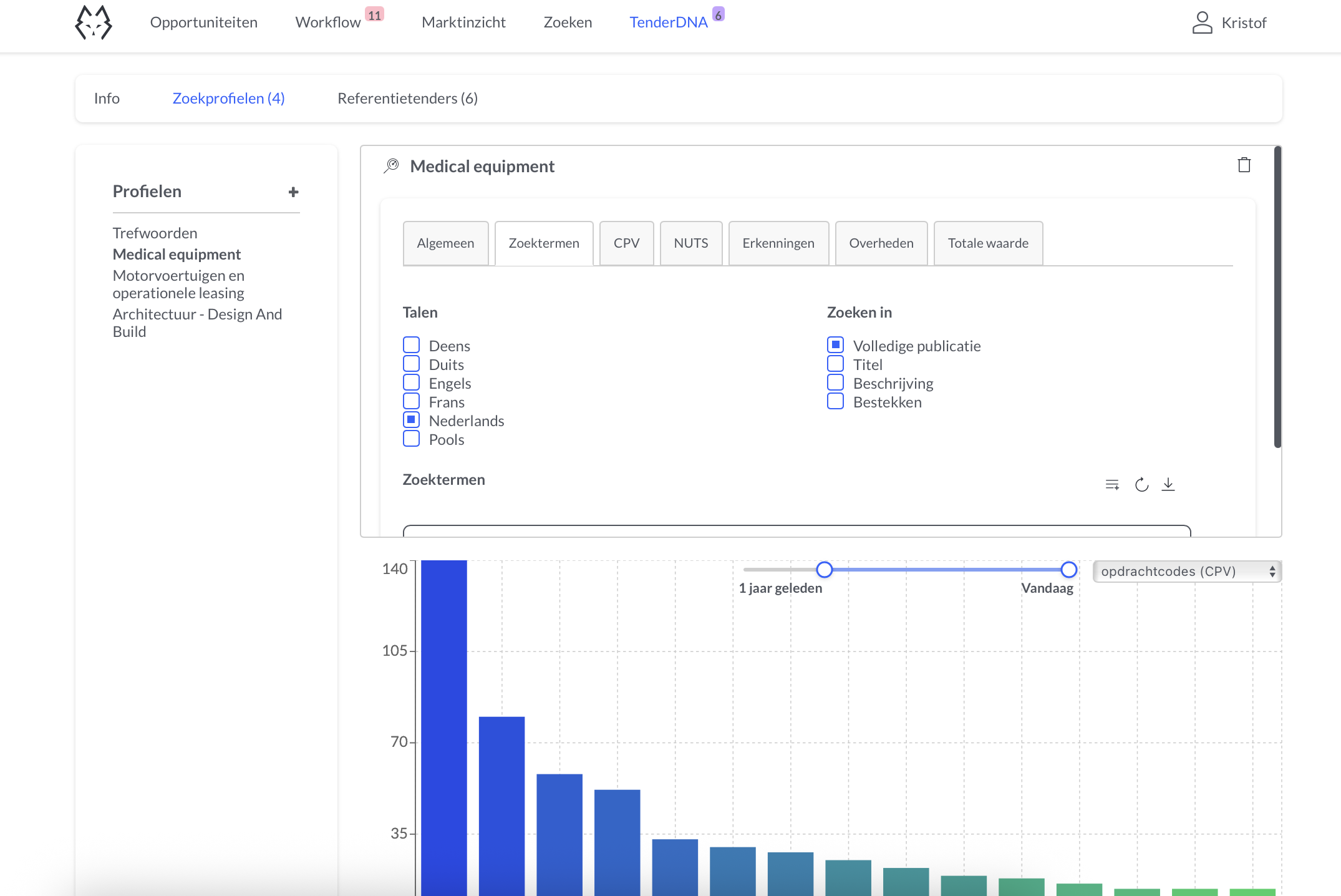 Profils de recherche et correspondance TenderDNA